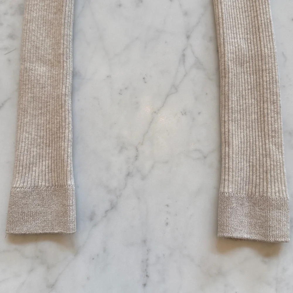 Mini Boden Girls Ribbed Footless Tights Oatmeal Gold Trim Size 11-12